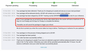 lazada delivery - auto refund if not delivered within stipulated time