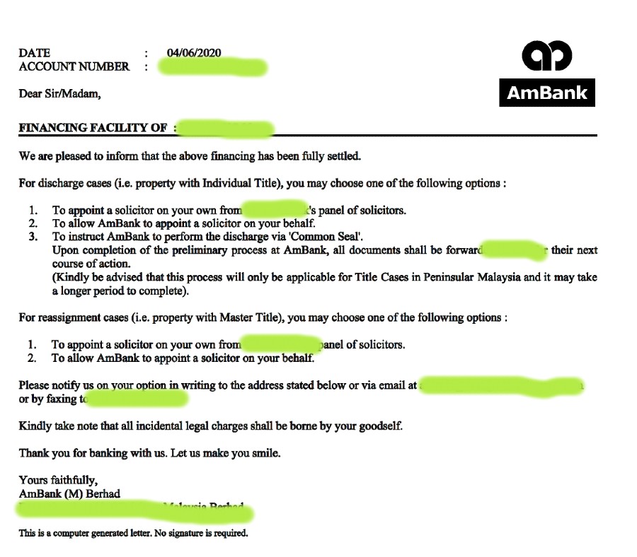 My Property Loan Fully Settled Officially on 4th June 2020