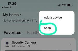 Xiaomi Home mobile application add camera by scanning