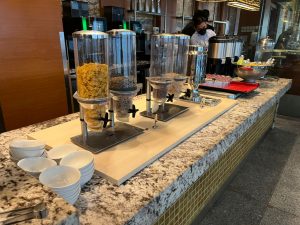 cereal and fruit juices at jen hotel breakfast