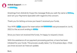 airbnb payment not received - tracing payment transaction