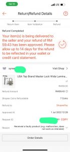 shopee return refund due to malfunction product - being delivered