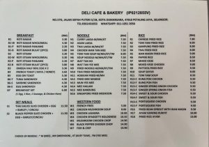deli kafe & bakery menu kota damansara
