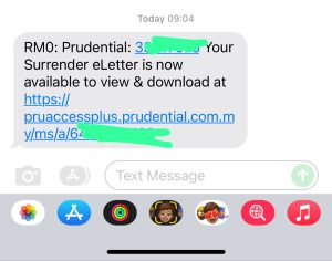 prudential surrender cancel policy - received sms alert on confirmation of success cancellation