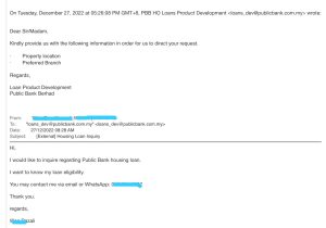 housing loan enquiry - public bank email centre took nearly 9 hours to respond