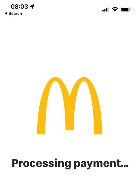 mcd mobile app - processing payment